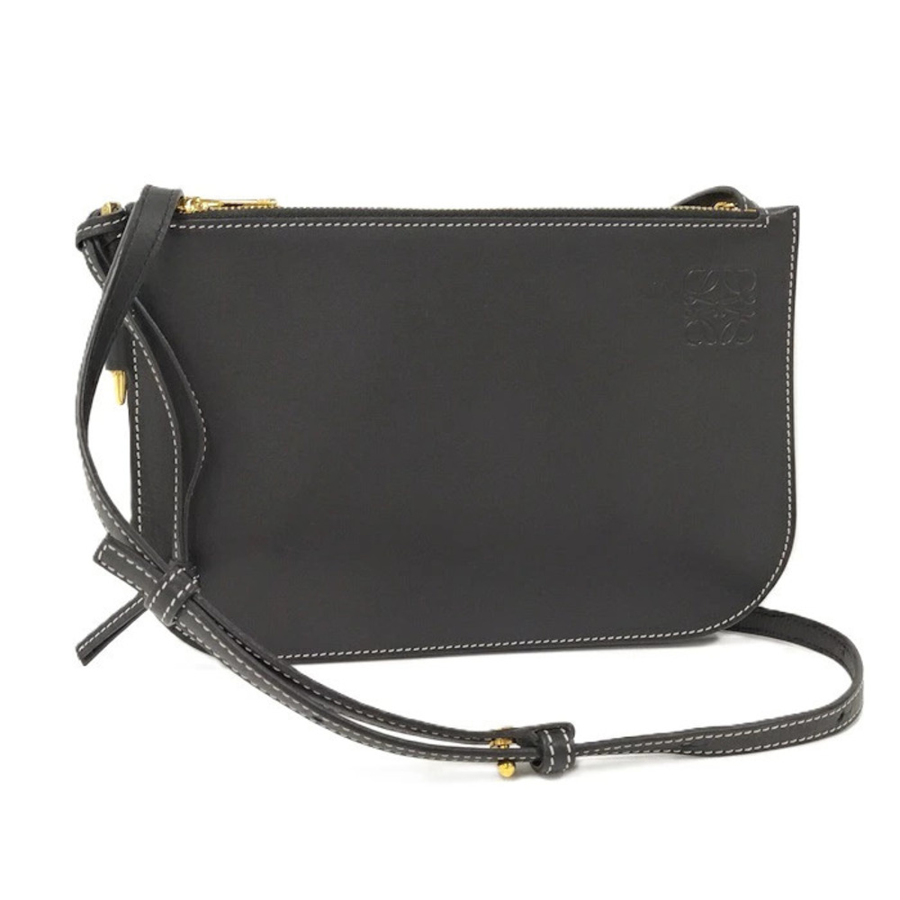 Loewe Double Zip Shoulder Bag Leather Black